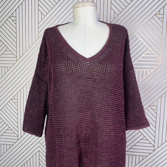 Isabel Marant Maroon Purple Open Knit Linen Blend V-Neck Sweater Size 38‎ / US 6 - Picture 4 of 12